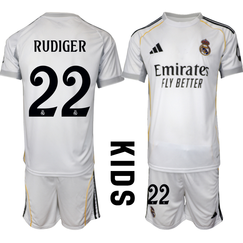 Youth 2025-2026 Club Real Madrid home White #22 Soccer Jersey->youth soccer jersey->Youth Jersey